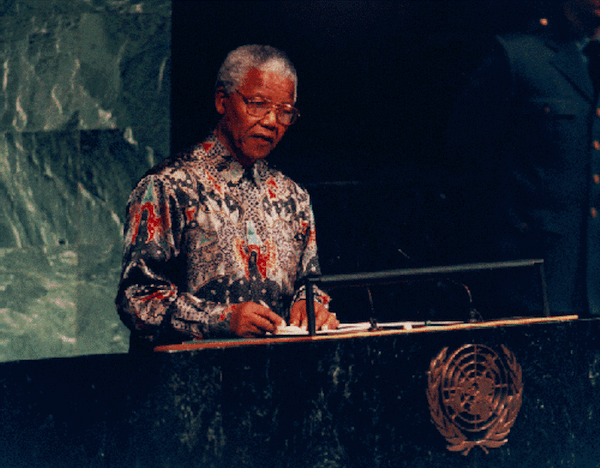 President Nelson Mandela at the UN Headquarters in New York, Oct 1995 - UNDPI Photo by G. Kinch