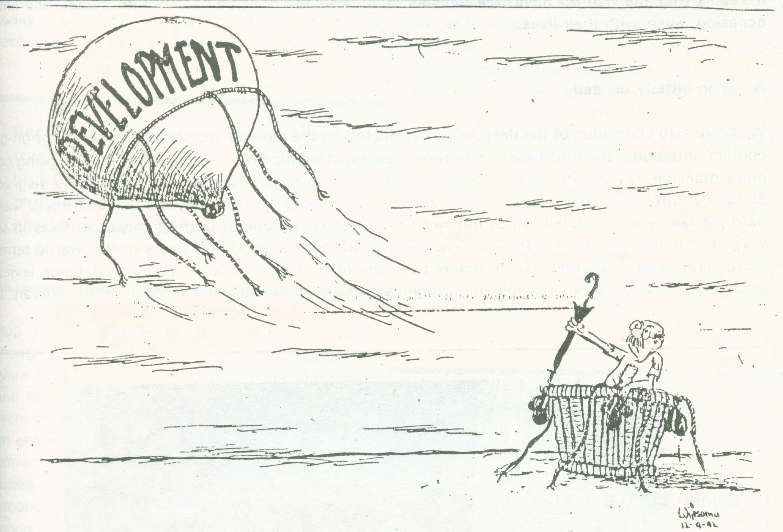 Cartoon by W R Wijesoma, circa 1992 - Development that leaves some people behind