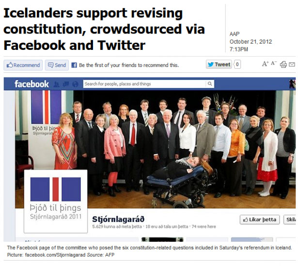 Facebook was used as part of a public consultation strategy to draft Iceland's new Constitution in 2011-13